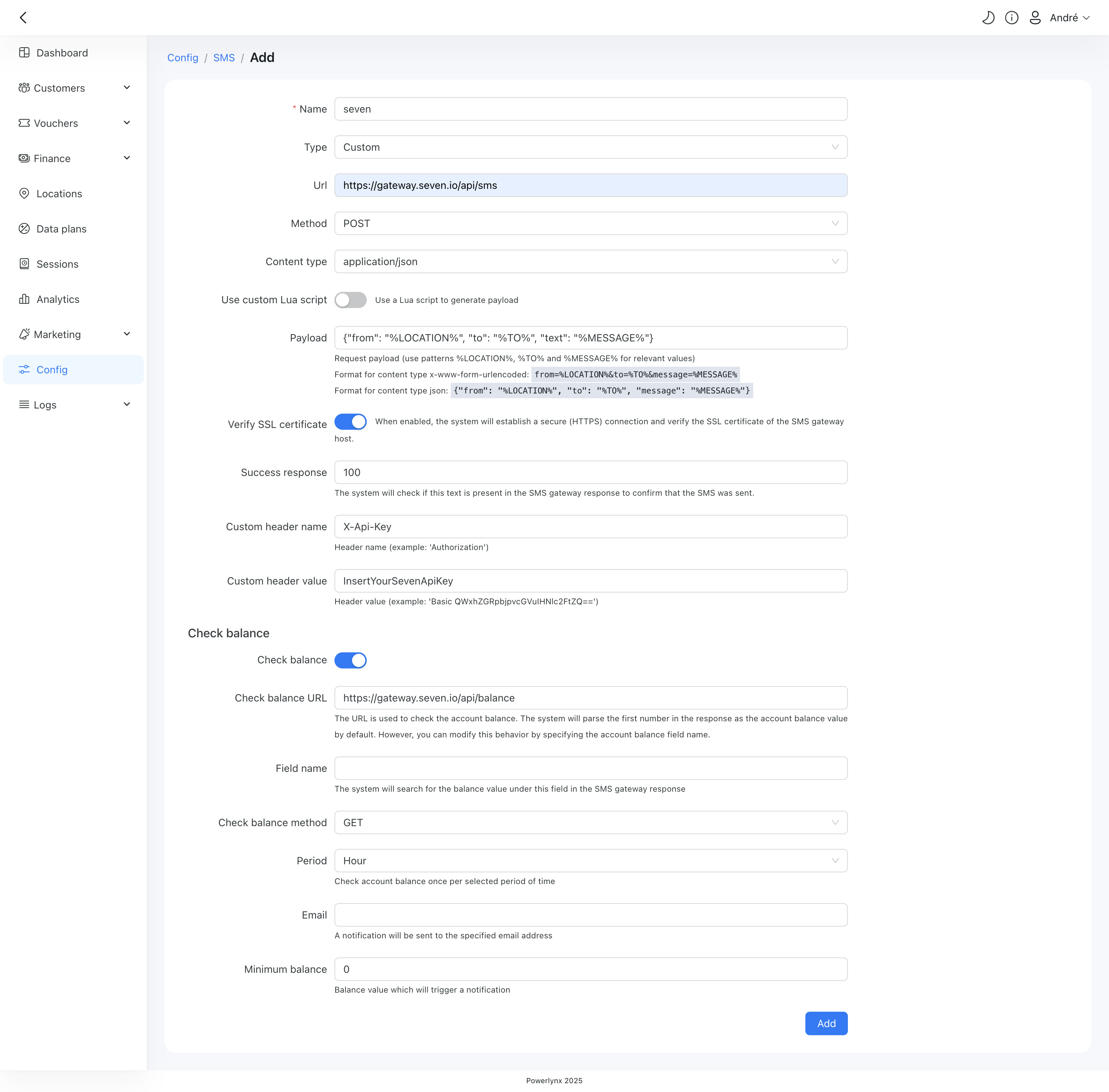 Configurar proveedor de SMS personalizado